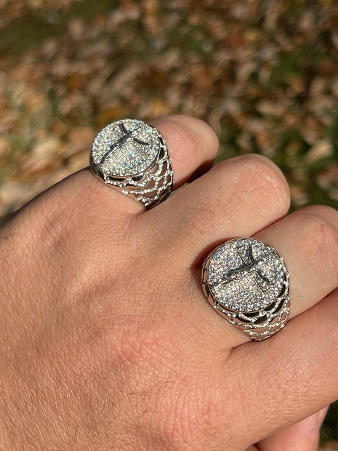 1ct Moissanite Ring for Men - 925 Sterling Silver Jesus Cross Ring - Hip Hop Iced Jesus Pinky Nugget Ring - GRA Certified - Perfect for Gifts, Weddings & Religious Occasions