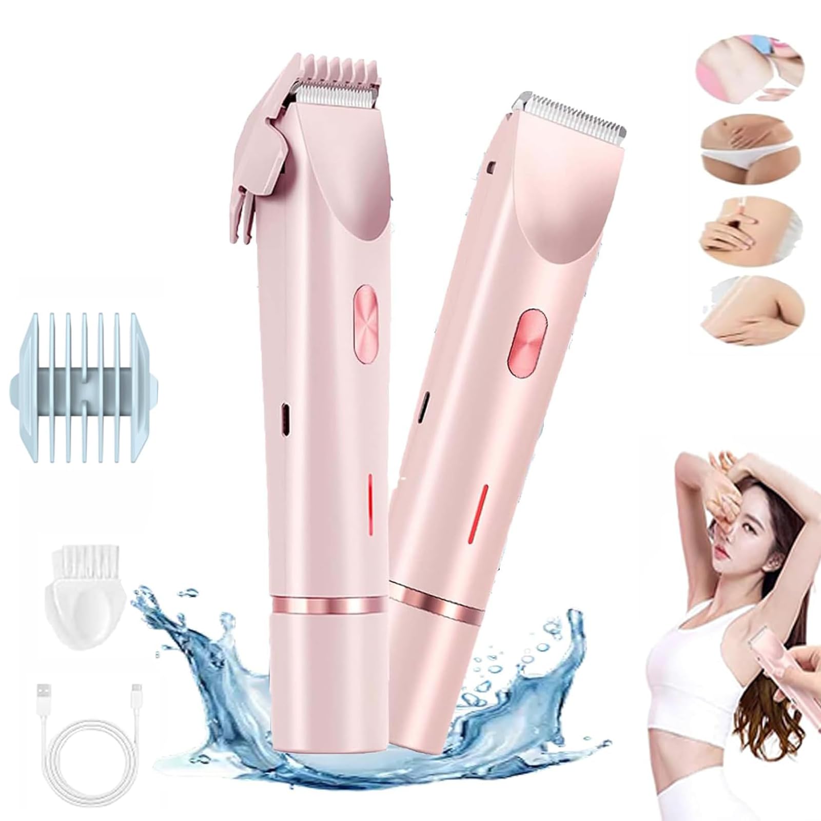 Reshline 2-in-1 Electric Shaver & Hair Trimmer for Women - Wet/Dry Rechargeable Lady Shaver with Floating Heads (Pink) | Perfect for Travel, Gym & Sensitive Skin Care