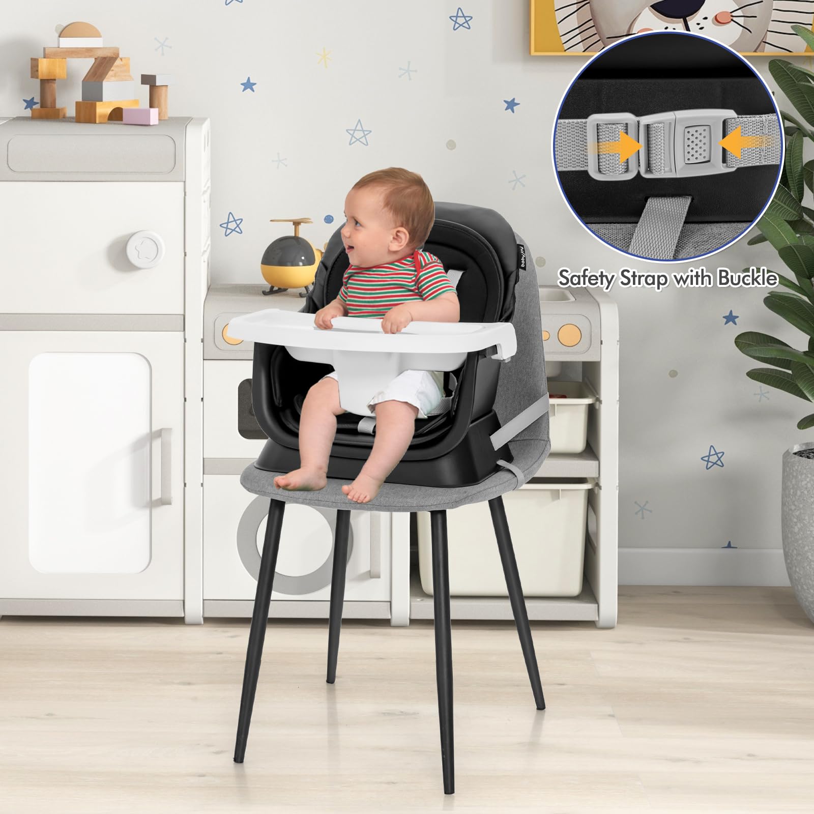 HONEY JOY 8-in-1 Convertible Baby High Chair for Toddlers - Multi-Functional Highchair, Booster Seat, Building Block Table & Stool with Safety Harness (Black) - Perfect for Dining, Playtime & Learning Activities