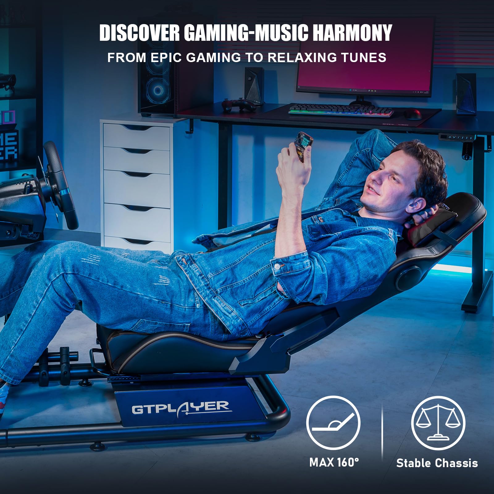 GTPLAYER Racing Simulator Cockpit with Adjustable Seat & Built-in Bluetooth Speakers - Ultra-Sturdy Alloy Steel Frame Racing Chair for PC/PS4/PS5/Xbox Gaming - Perfect for Home Racing Simulation & Esports Training (Camouflage Design)