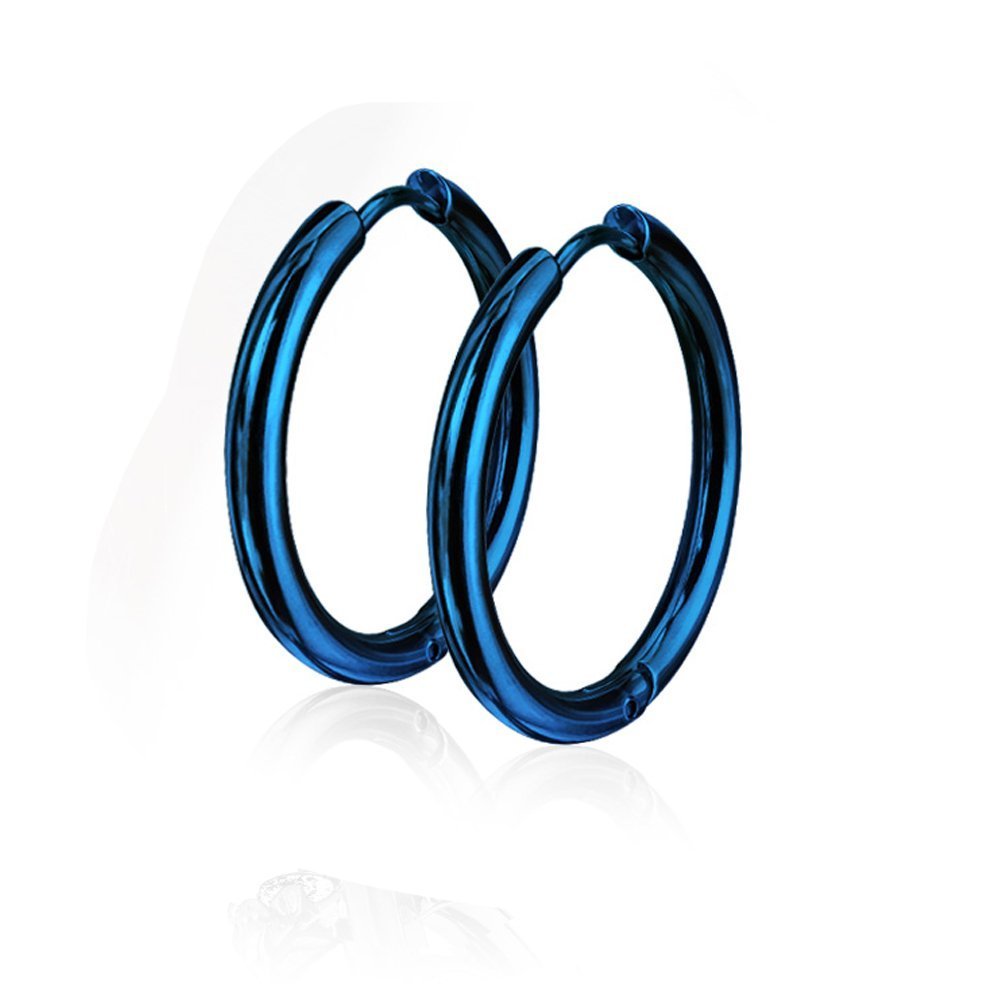 316L Stainless Steel Hinge Hoop Earrings for Women - Blue Seamless Circle Earrings for Daily Wear, Work & Special Occasions