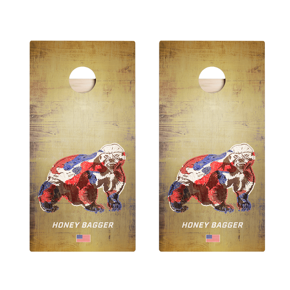 Premium Cornhole Boards Set - Honey Bagger Star Design for Outdoor Games, Tailgating, Backyard Parties & BBQ Events