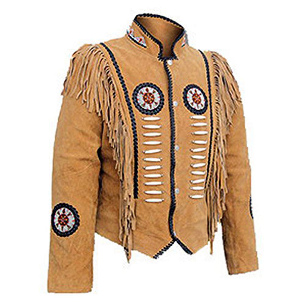 Classyak Women's Western Suede Leather Jacket with Beads, Fringes & Bones - Stylish Cowgirl Jacket for Country Music Festivals & Rodeo Events