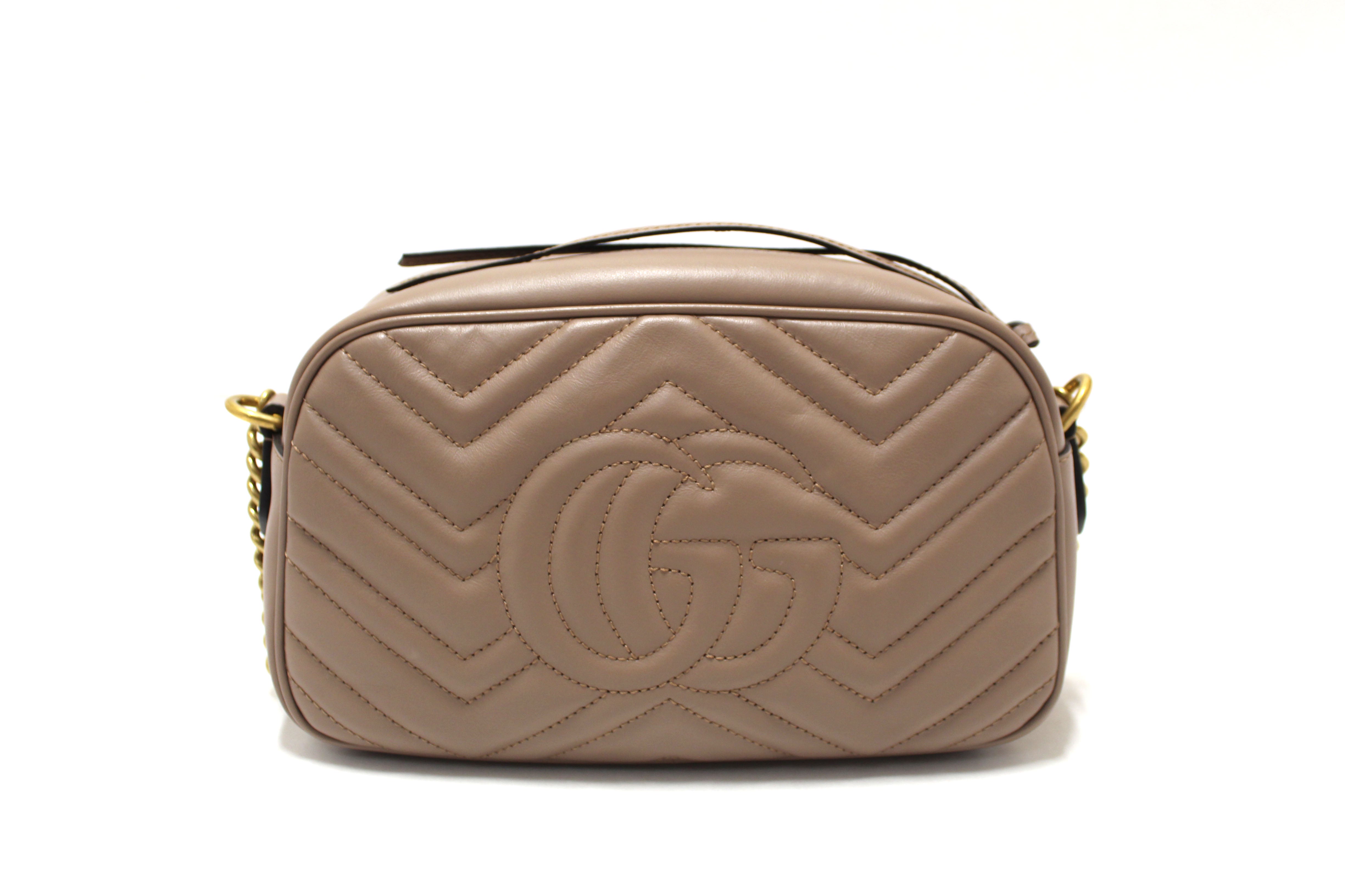 Authentic Gucci Marmont Matelassé Small Shoulder Bag - Porcelain Rose Chevron Leather Crossbody Purse for Women, Perfect for Date Night & Evening Events