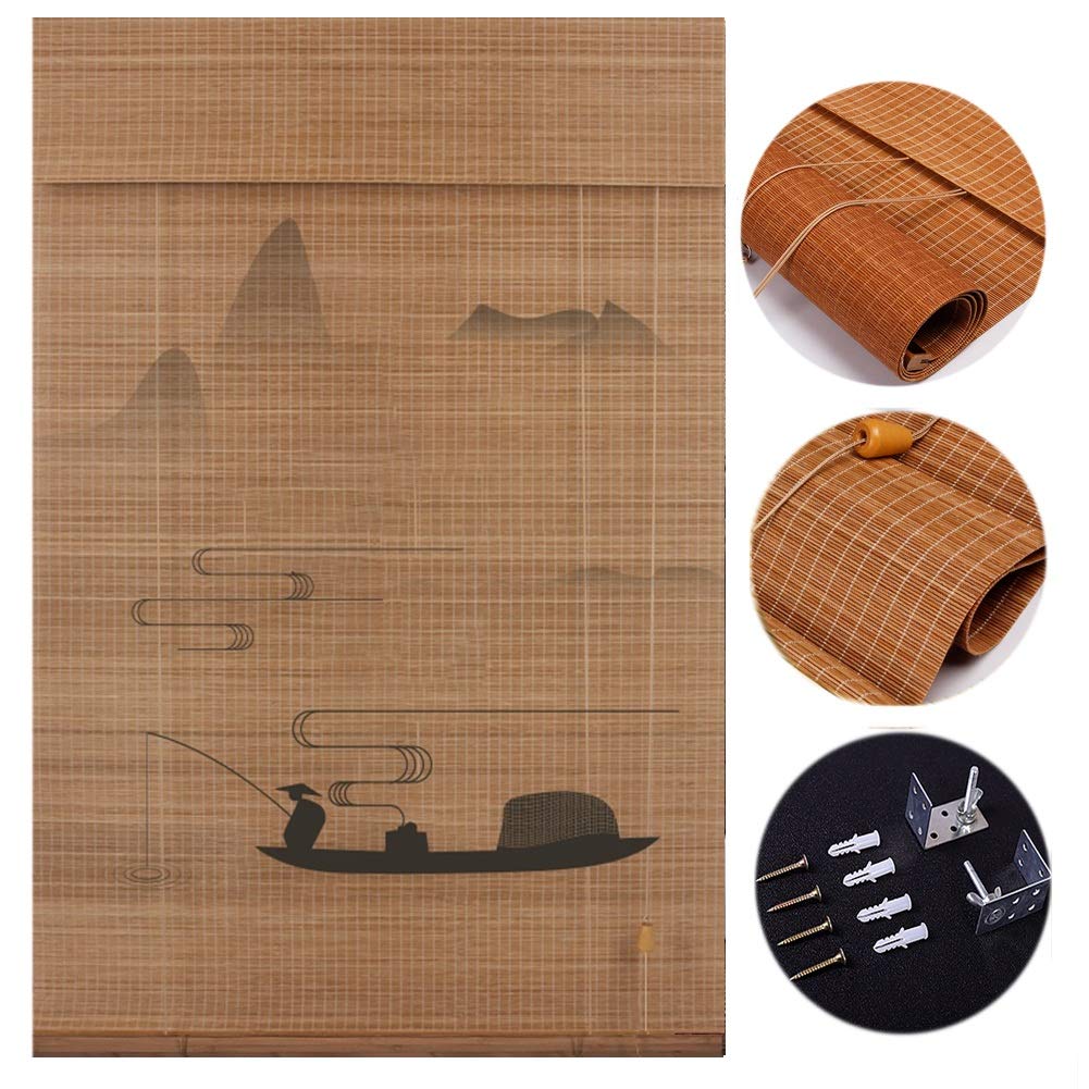 LIANGJUN Bamboo Roller Blinds - Semi-Sheer Roman Shades for Windows, Sun Protection & Ventilation with Drawstring Lift, Multiple Sizes (Home, Office, Patio Decor)