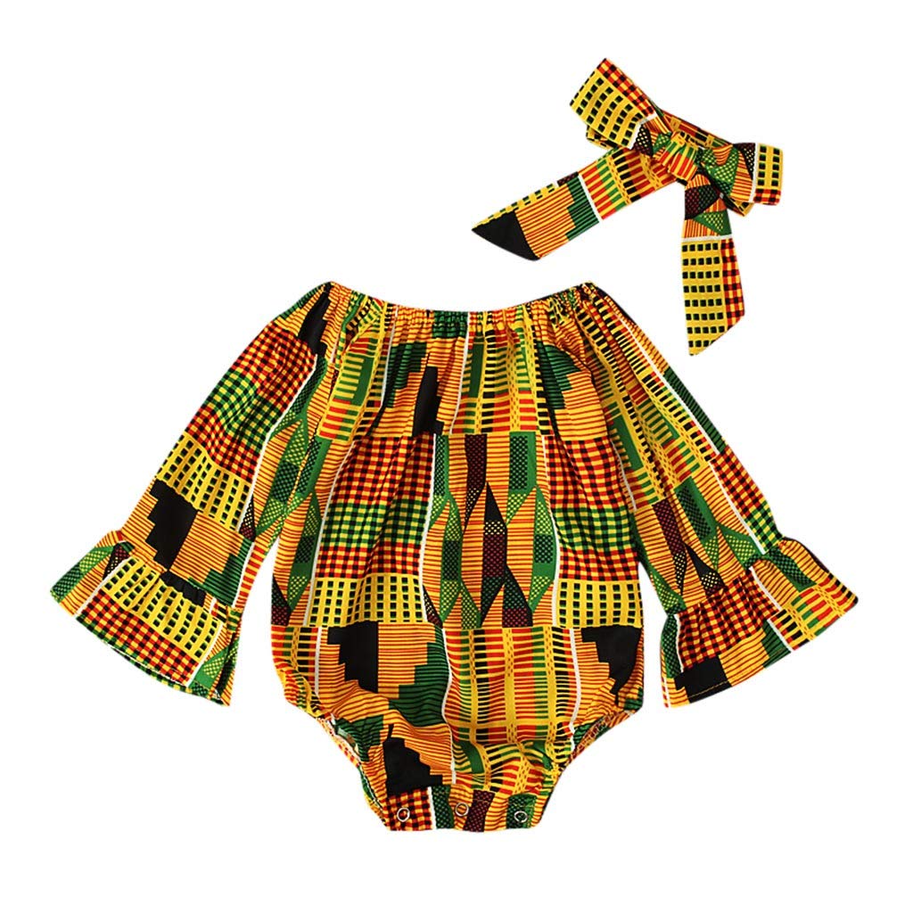 **African Style Off-Shoulder Romper Set for Baby Girls – Summer Sunsuit & Headband Outfit for Toddlers & Newborns – Perfect for Beach, Party & Photo Shoots**