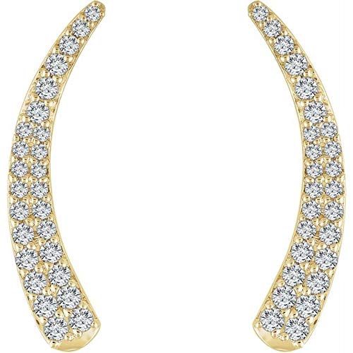 14K Yellow Gold 3/8 CTW Diamond Ear Climbers - Elegant Hoop Earrings for Women, Perfect for Weddings, Parties & Everyday Wear