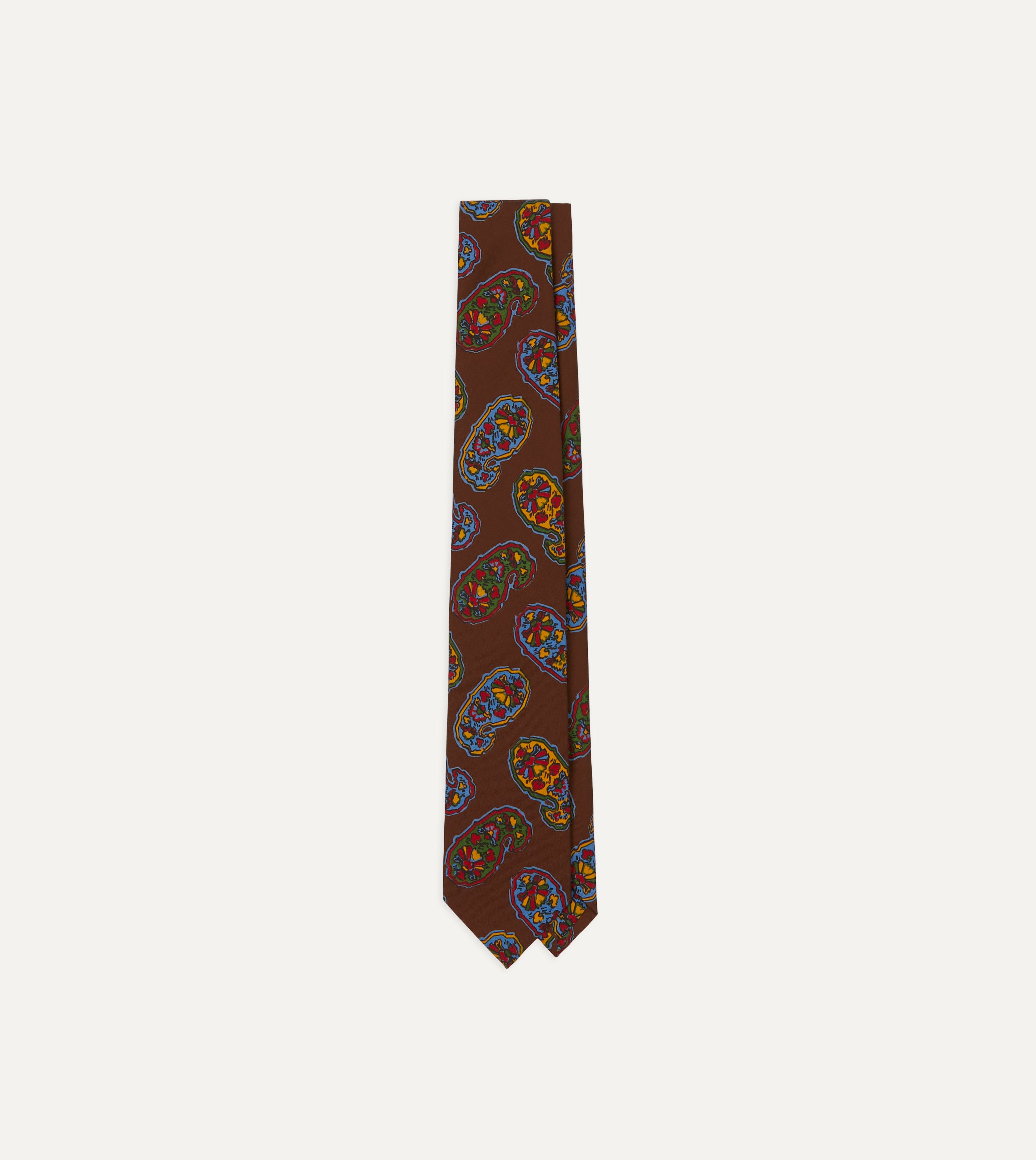 Elegant Brown Large Paisley Print Silk Self-Tipped Necktie - Perfect for Weddings, Business Meetings & Formal Occasions
