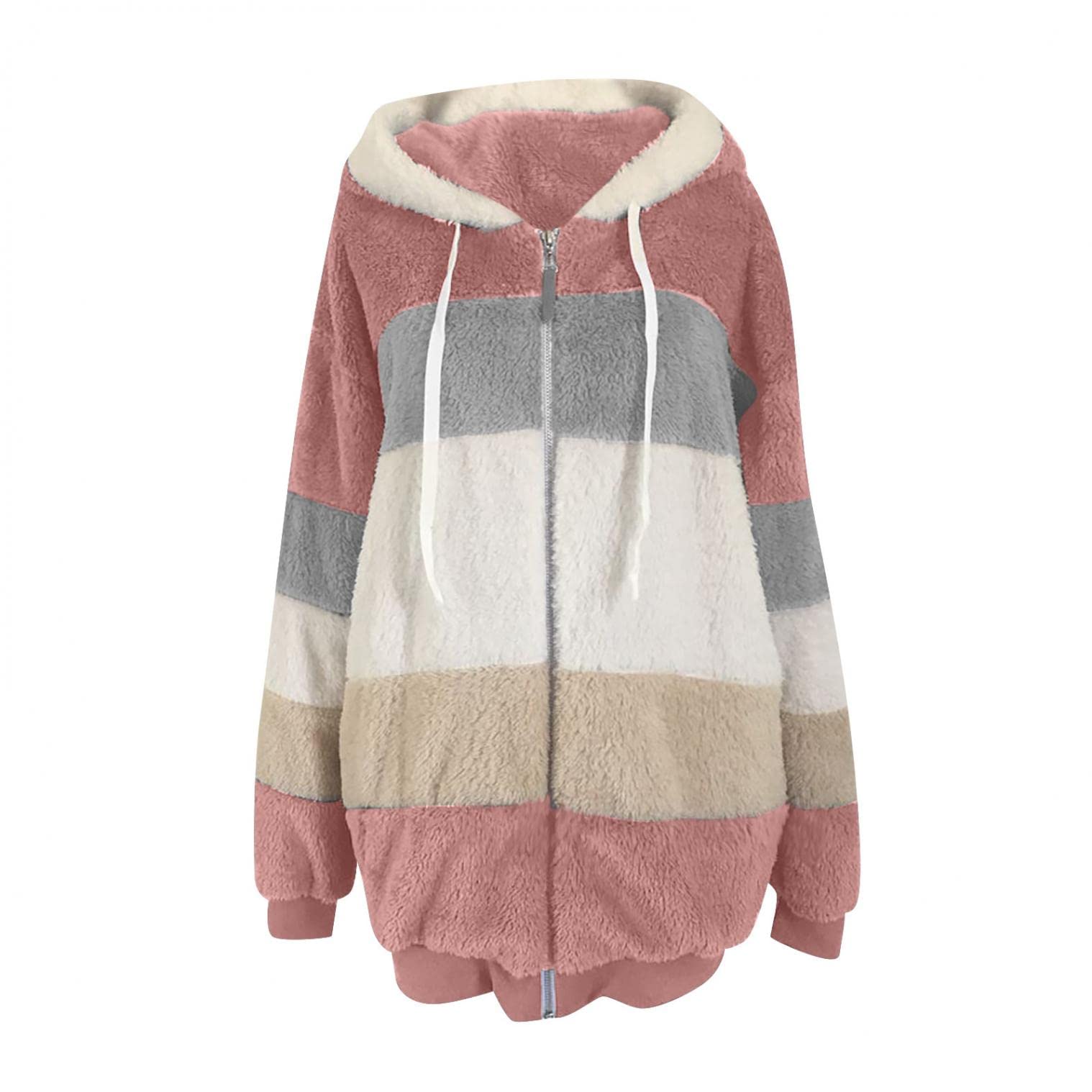Women's Fleece Jacket - Soft Fluffy Winter Coat with Long Sleeves & Zip Up Hood - Warm Fuzzy Outerwear for Cold Weather - Perfect for Hiking, Camping & Outdoor Activities