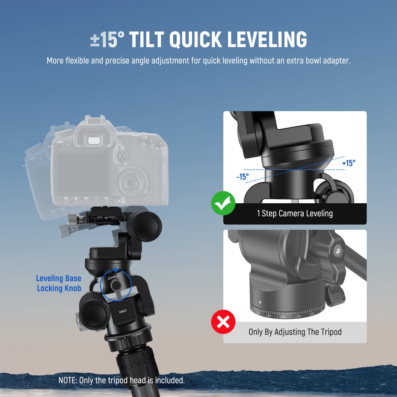 NEEWER GM37 3-Way Pan Tilt Head Tripod Mount for DSLR Cameras - Professional Fluid Motion for Photography & Videography - Perfect for Vlogging, Live Streaming, and Studio Shoots