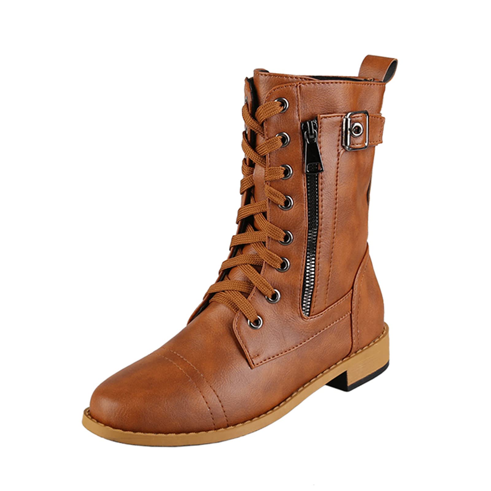 Women's Chunky Heel Motorcycle Boots with Zipper - Waterproof Short Rain Boots for Wide Calf - Perfect for Riding, Outdoor Adventures & Fashion Streetwear