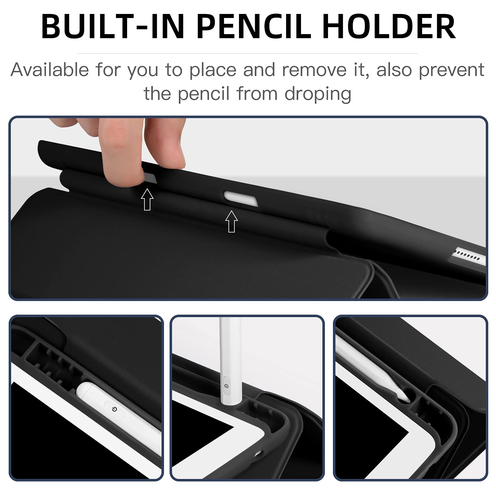 Mastten iPad 9th/8th/7th Generation Case Compatible with iPad 10.2 Inch 2021/2020/2019 - Shockproof TPU Smart Stand Cover with Pencil Holder, Auto Wake/Sleep (Black) - Perfect for Work, School & Travel Protection