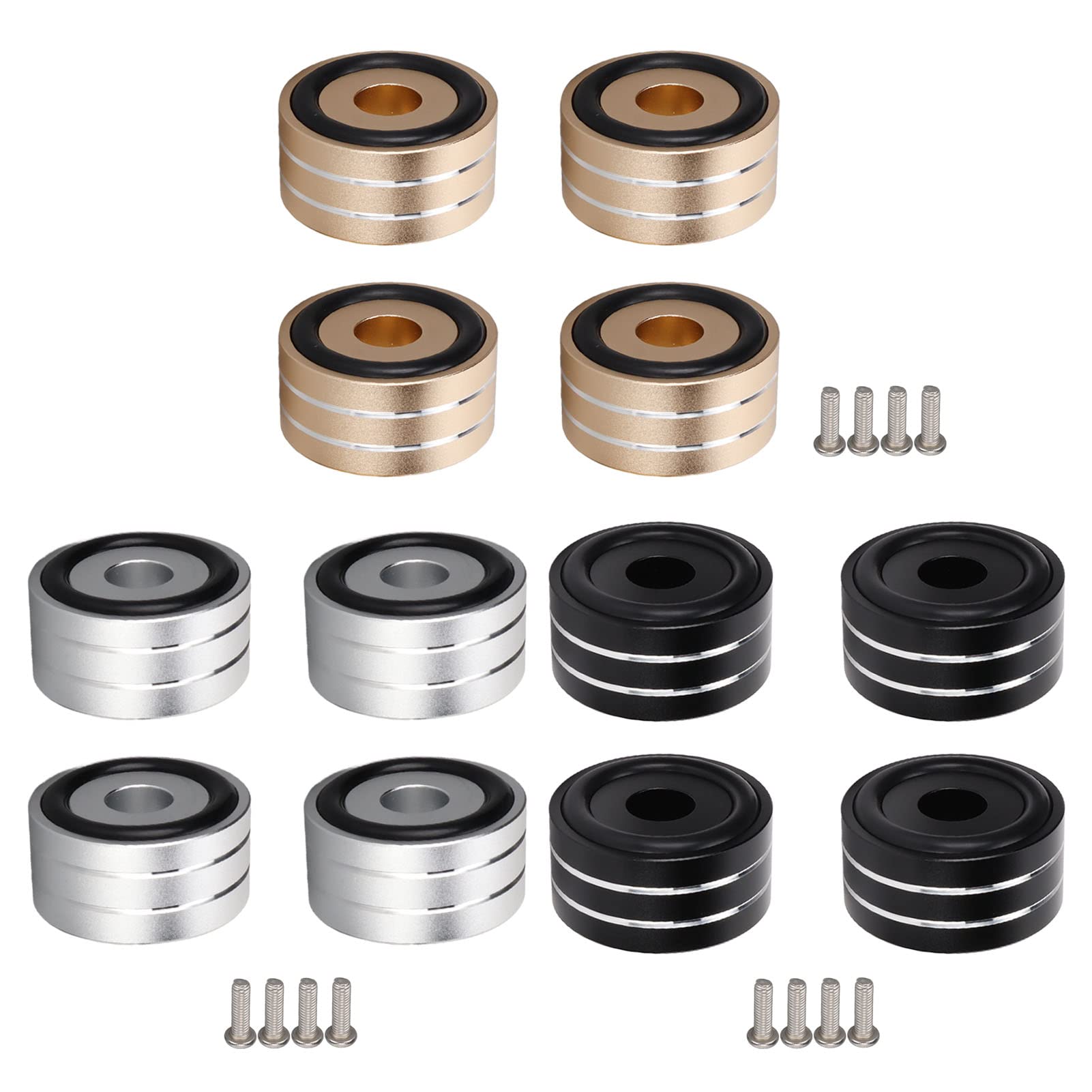Yunseity 4pcs 40x20mm Golden Aluminum Alloy Speaker Spikes with Non-Slip Rubber Rings - Premium Isolation Stands for CD, DVD Players, Tube Amplifiers, and Home Theater Systems