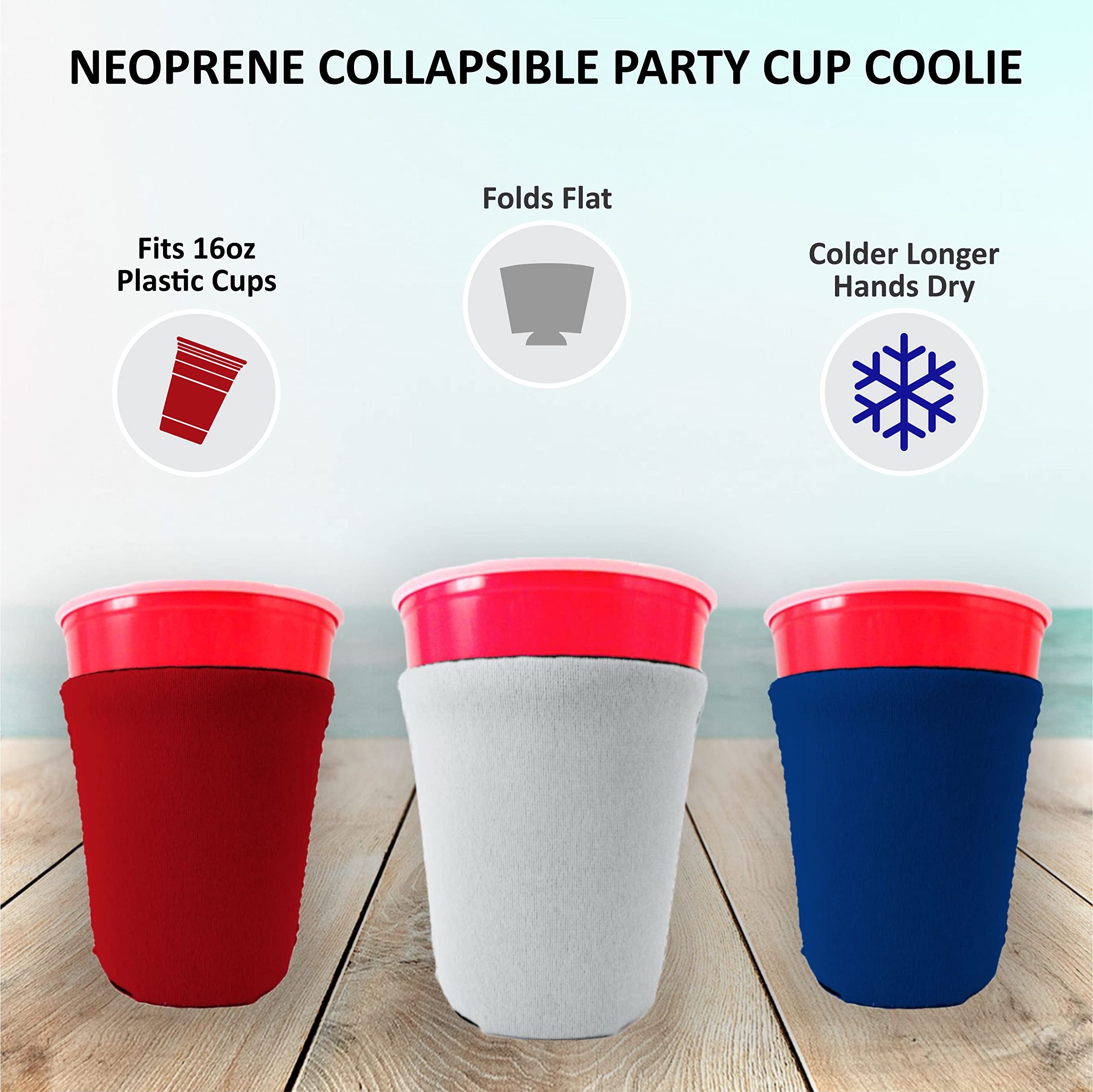 Red Neoprene Party Cup Coolie - Insulated Drink Sleeve for Beer, Soda & Cocktails - Perfect for BBQs, Tailgating & Beach Parties (1-Pack)