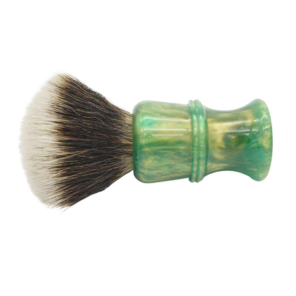 AP Shave Co. 24mm G5C Synthetic Shaving Brush - Golden Emerald Green Handle | Premium Wet Shaving Tool for Men | Perfect for Daily Shaving, Travel & Gift Giving
