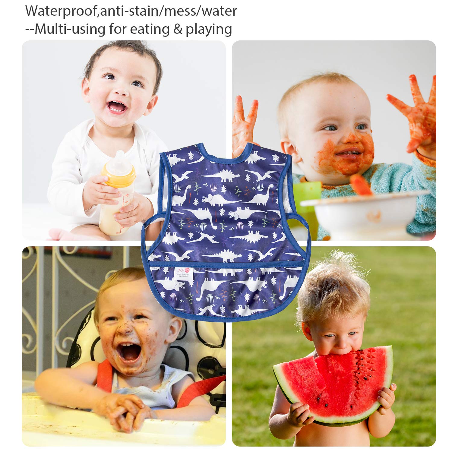 Waterproof Baby Bibs for Boys 6-12 Months - Soft & Absorbent Toddler Feeding Bibs with Adjustable Neck - Perfect for Mealtime, Snacks & Messy Play (Set of 3)