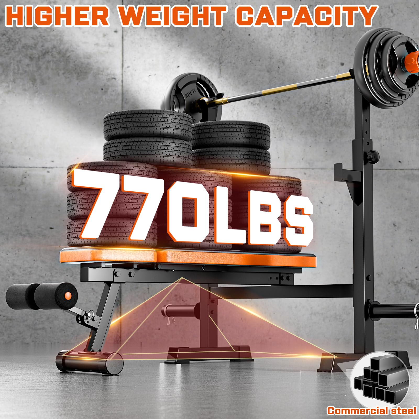 Fostoy 770lbs Weight Bench Set - Adjustable Olympic Bench Press with Squat Rack for Home Gym, Full Body Strength Training Equipment for Men & Women | Perfect for Home Workouts, Weightlifting, and Muscle Building