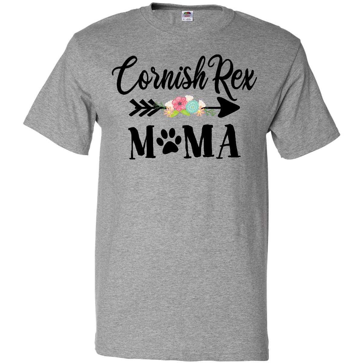 Inktastic Cornish Rex Mama with Flowers and Arrow Graphic T-Shirt - Comfortable Cotton Tee for Cat Lovers, Casual Wear & Gift Giving