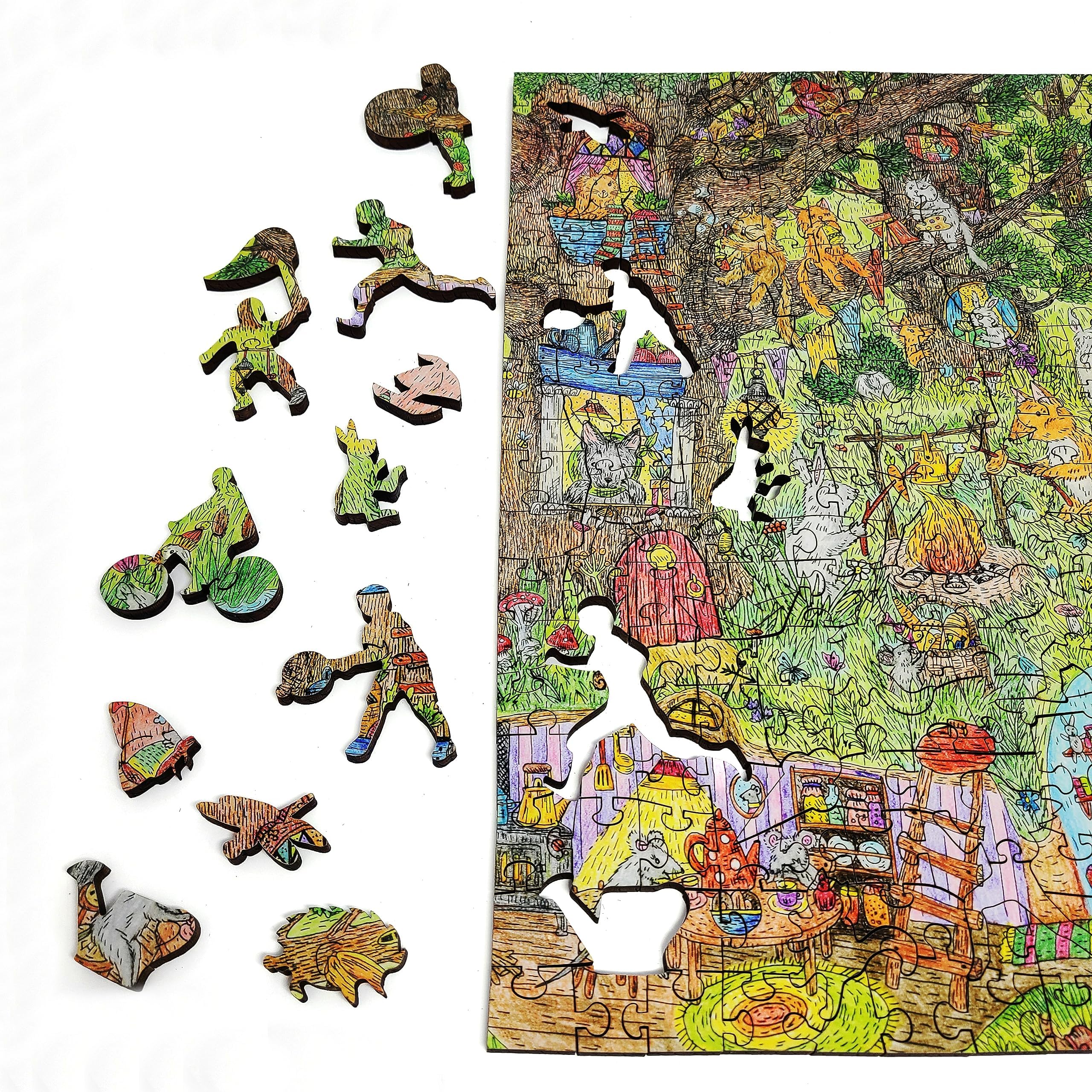 Premium 505-Piece Wooden Puzzle for Adults - Unique Fairy Forest Design - Handcrafted in USA by FoxSmartBox - Perfect for Relaxation, Stress Relief & Family Game Nights
