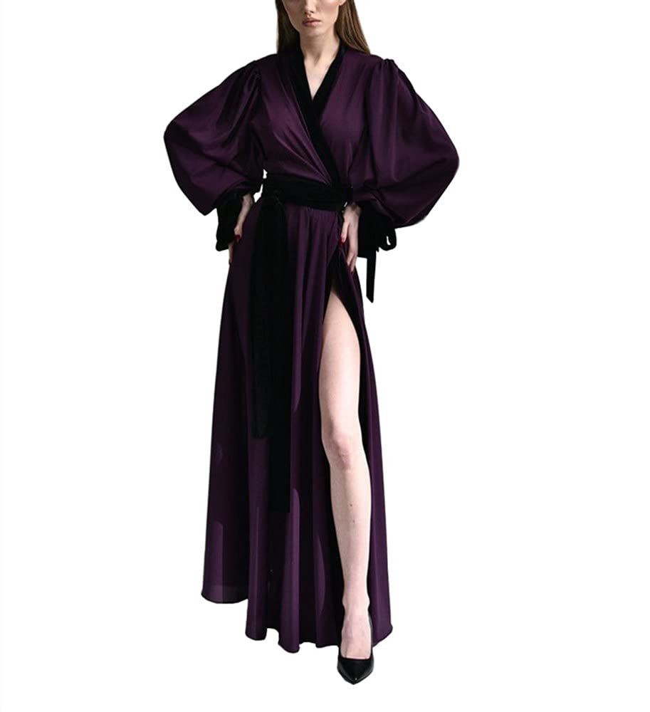 Luxury Women's Silk Kimono Robe - Satin Long Bridal Dressing Gown with Puffy Sleeves - Elegant Loungewear for Spa, Bridal Shower & Wedding Night