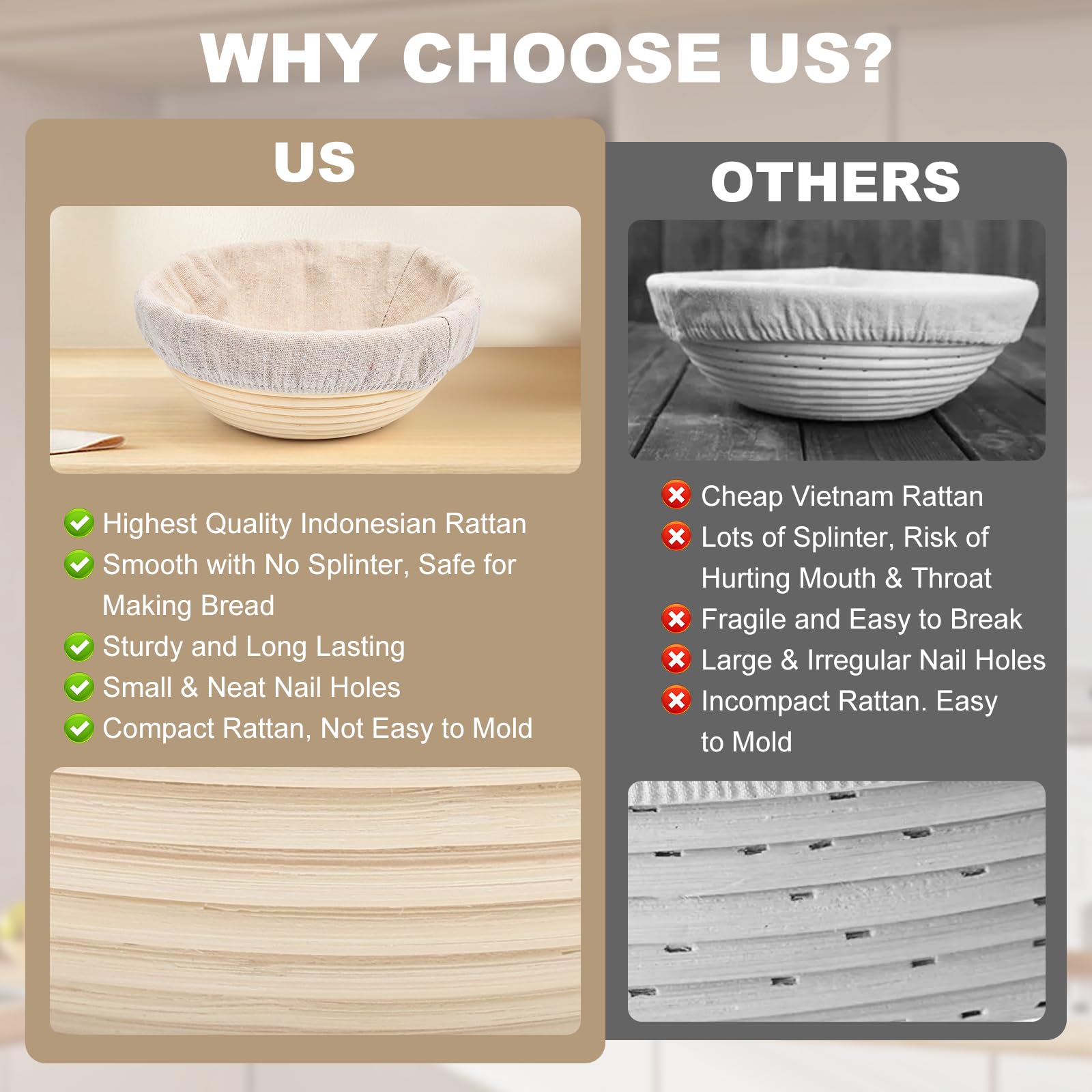2-Pack 8 Inch Round Bread Proofing Baskets with Liners - Perfect for Sourdough, Artisan Bread Baking at Home - Ideal for Professional Bakers & Bread Making Enthusiasts (Use for Homemade Bread, Pizza Dough & Pastry Rising)