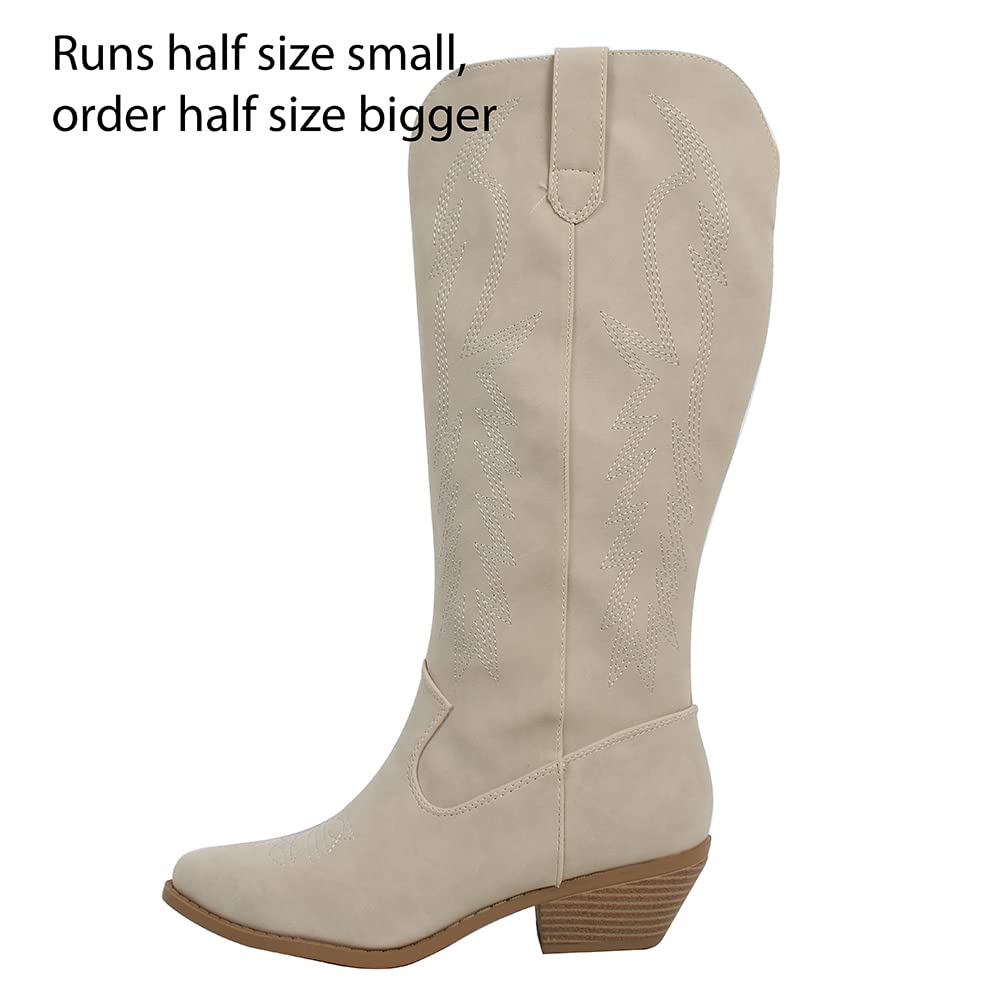 Women's Faux Leather Cowboy Boots Knee High with Stitching - Western Style Riding Boots for Country Fashion & Outdoor Events