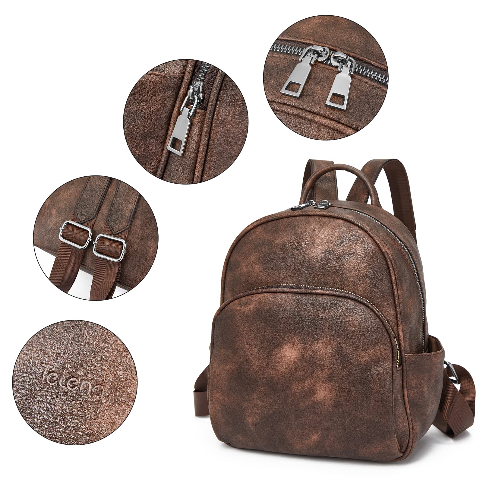 Telena Small Leather Backpack Purse for Women & Girls - Cute Mini Backpack Shoulder Bag for Travel, School, Work & Daily Use | Durable & Stylish Crossbody Bag