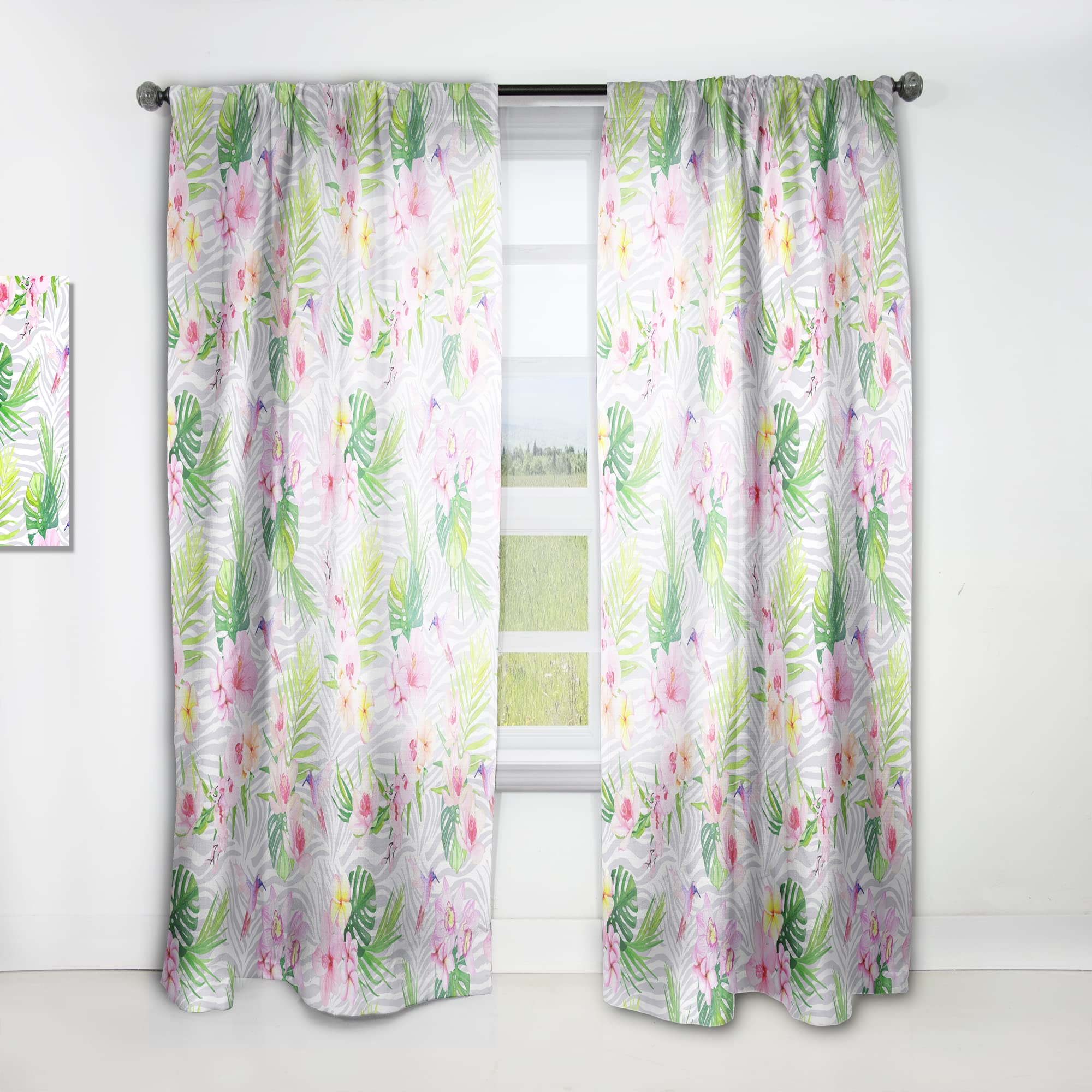 DesignQ Thermal Insulated Curtains - Tropical Botanicals & Flowers VI - 52x90 Single Panel for Bedroom & Living Room | Blackout Drapes for Home Decor & Energy Efficiency