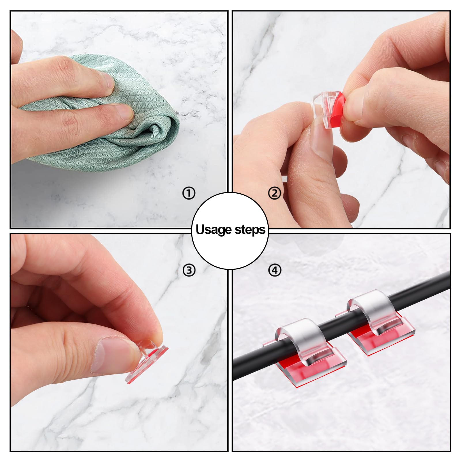 100PCS Self Adhesive Cable Clips - Strong Cord Organizer for Desk, Wall & Home Office - Clear Cable Management Clips for Wires, Chargers & Electronics - Perfect for Organizing Cords in Living Room, Bedroom & Workspace