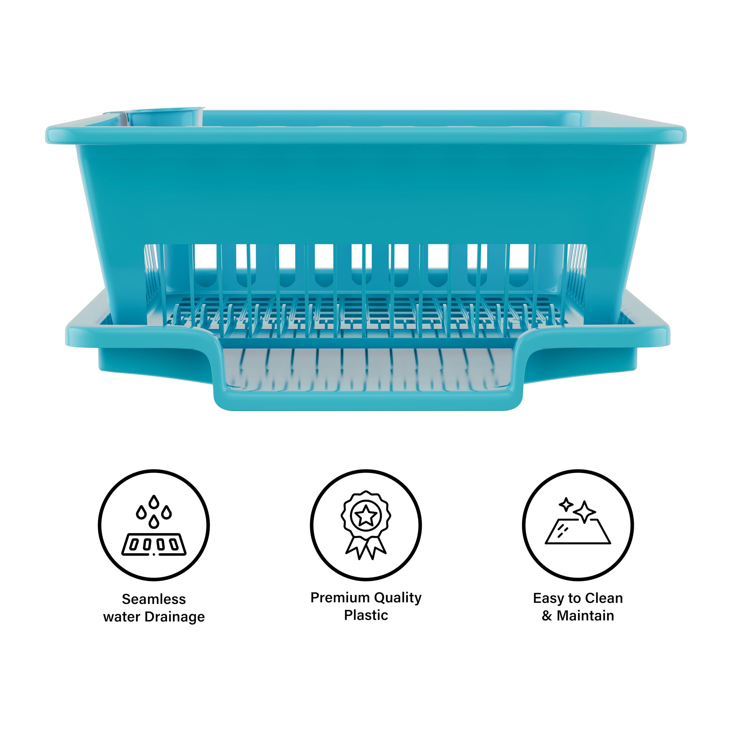 Floraware 3-in-1 Large Glossy Plastic Utensil Basket with Spoon Holder & Removable Dish Drainer - Durable, Lightweight, Unbreakable Modular Kitchen Organizer (Blue) - Perfect for Dish Drying, Utensil Storage & Countertop Organization