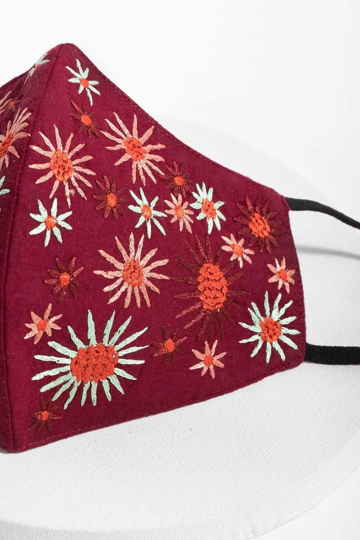 Floral Embroidered Face Mask - Reusable Cloth Mask with Adjustable Ear Loops for Women - Perfect for Daily Wear, Shopping & Outdoor Activities
