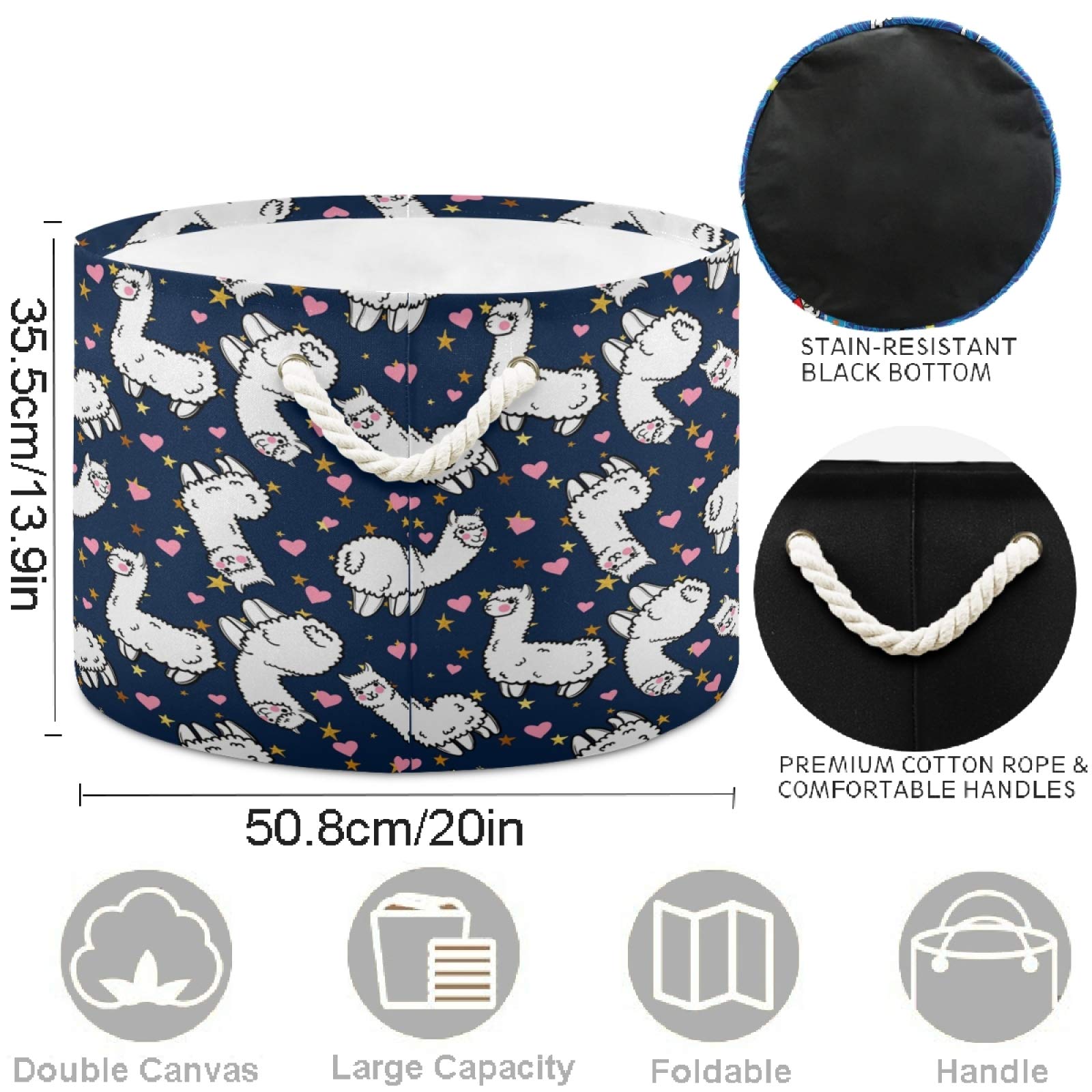 Visesunny Cute Alpaca Heart & Star Storage Basket - Canvas Fabric Toy Organizer, Nursery Hamper, Laundry Bin for Kids Room, Playroom, Shelves - Perfect for Toy Storage & Gift Giving