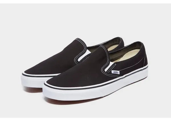 Vans Classic Slip-On Sneakers for Men & Women - Black Canvas Casual Shoes | Comfortable & Stylish for Skateboarding, Walking & Everyday Wear