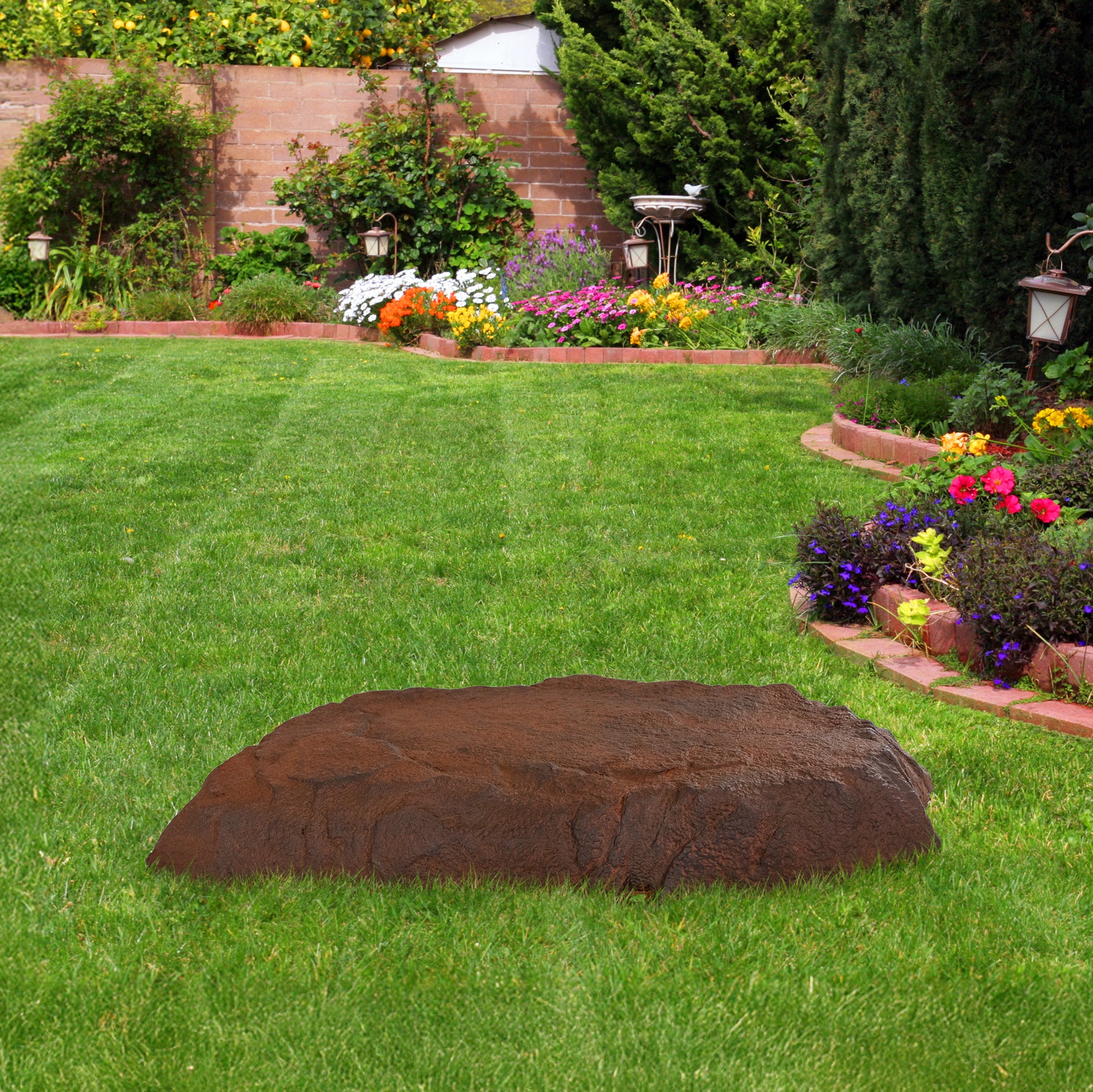 Sunnydaze Flat Artificial Landscape Rock Cover with Stakes - Durable Outdoor Decorative Rock Mat for Garden, Yard & Pool Areas - Perfect for Landscaping, Hiding Wires & Enhancing Aesthetics