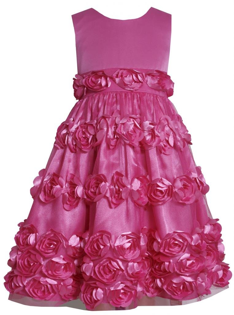 Bonnie Jean Little Girls' Fuchsia-Pink Mesh Dress with Rosette Border - Size 2T-6X - Perfect for Birthday Parties, Easter, and Special Occasions