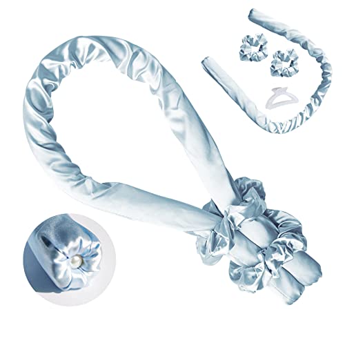 Heatless Curling Rod Headband - No Heat Hair Roller Kit for Natural Waves & Big Curls (Blue) | Overnight Curling Solution for Damage-Free Styling