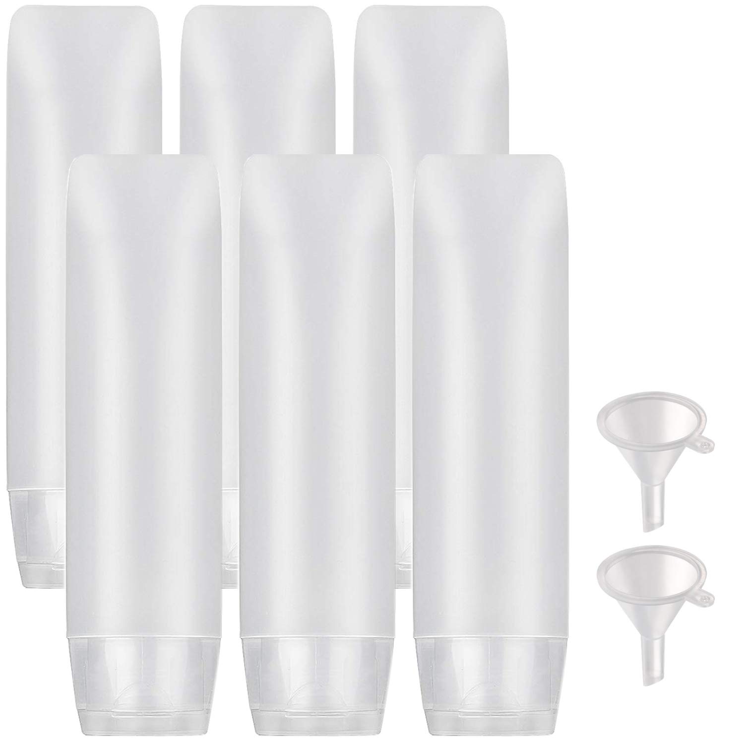 Yalbdopo 6-Pack 50ml Clear Plastic Travel Bottles - Empty Refillable Cosmetic Containers with Flip Top Lids for Shampoo, Conditioner, Lotion & Toiletries | Includes Funnels & Labels | Perfect for Air Travel, Gym Bag & Vacation Essentials