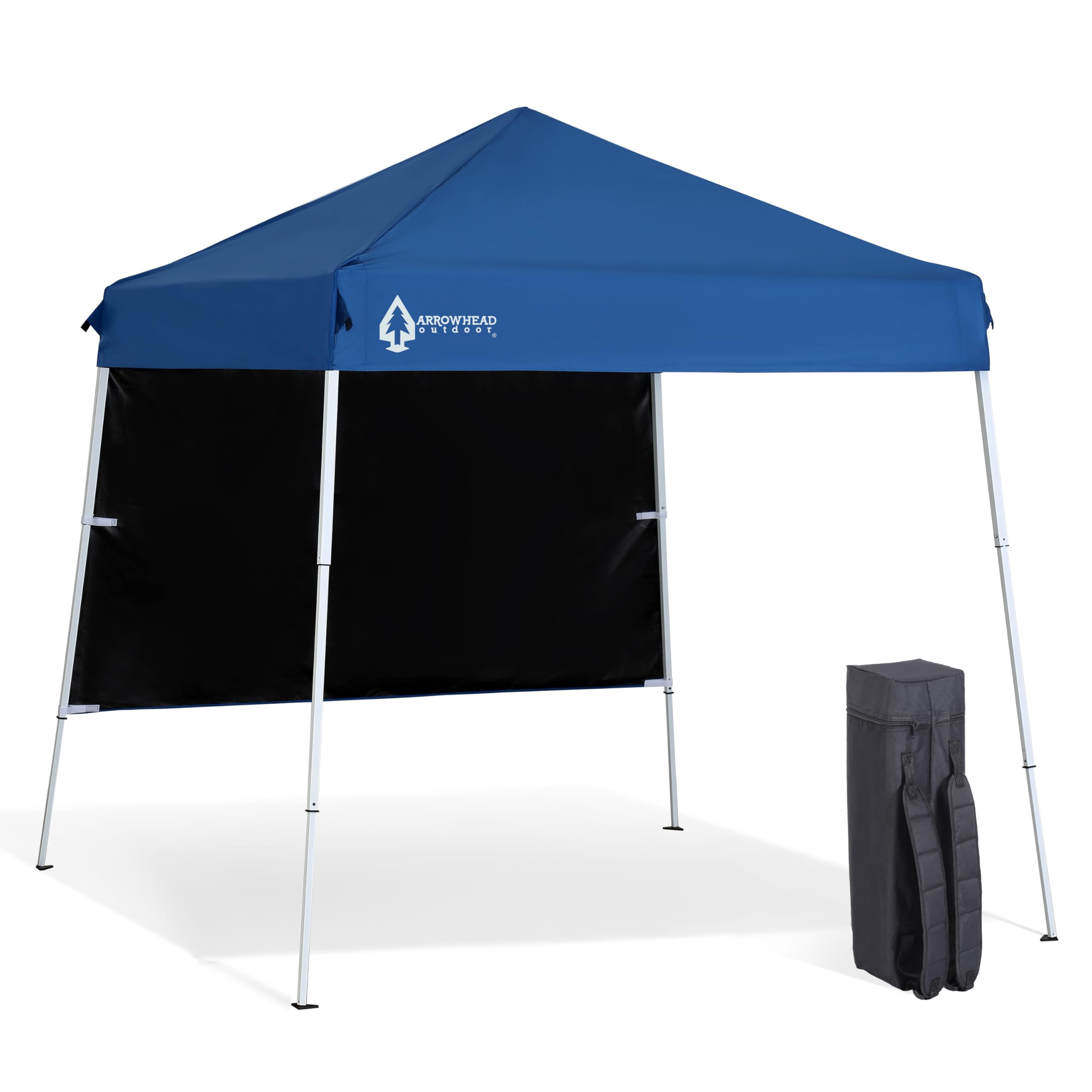 ARROWHEAD OUTDOOR 6'x6' Top / 8'x8' Base Pop-up Canopy with Sunwall, Sand Bags, Guide Ropes, Ground Stakes, UV-Resistant, Hands Free Carrying - Blue | Perfect for Beach, Camping, and Outdoor Events