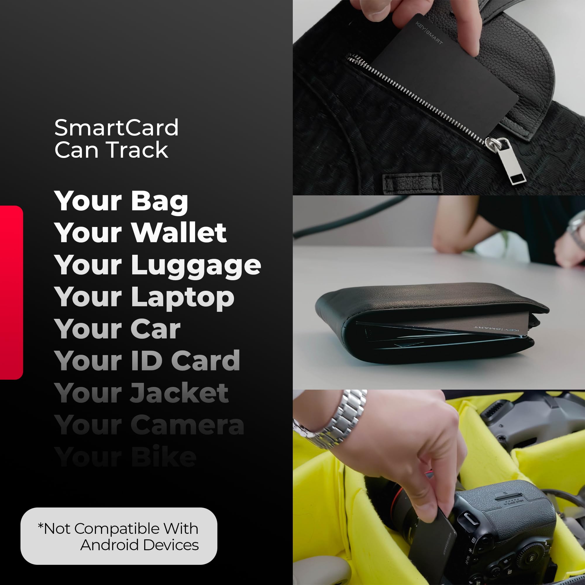 KeySmart SmartCard Wallet Tracker - Ultra-Thin RFID Blocking Card with Apple Find My | Rechargeable Waterproof Luggage & Item Locator (3-Pack) | Perfect for Wallets, Keys, Backpacks & Travel Accessories