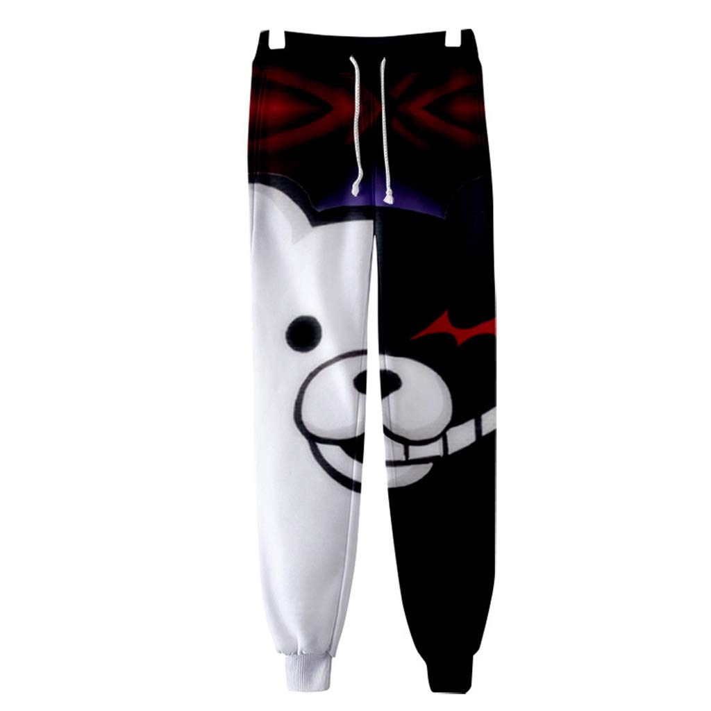 3D Printed Monokuma Anime Cosplay Joggers - Casual Drawstring Sweatpants for Gym, Sports & Everyday Wear - Perfect for Cosplay, Workouts and Lounge