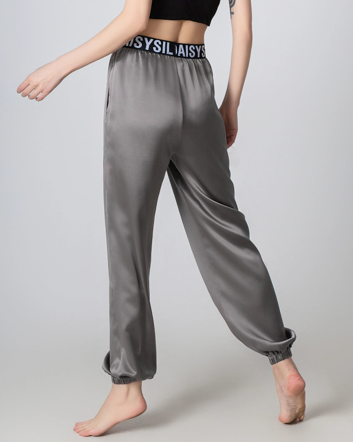 Women's Elastic Waist Loose Fit Silk Pants with Ankle Cuffs - Comfortable Lounge Pajama Pants for Home, Yoga & Travel