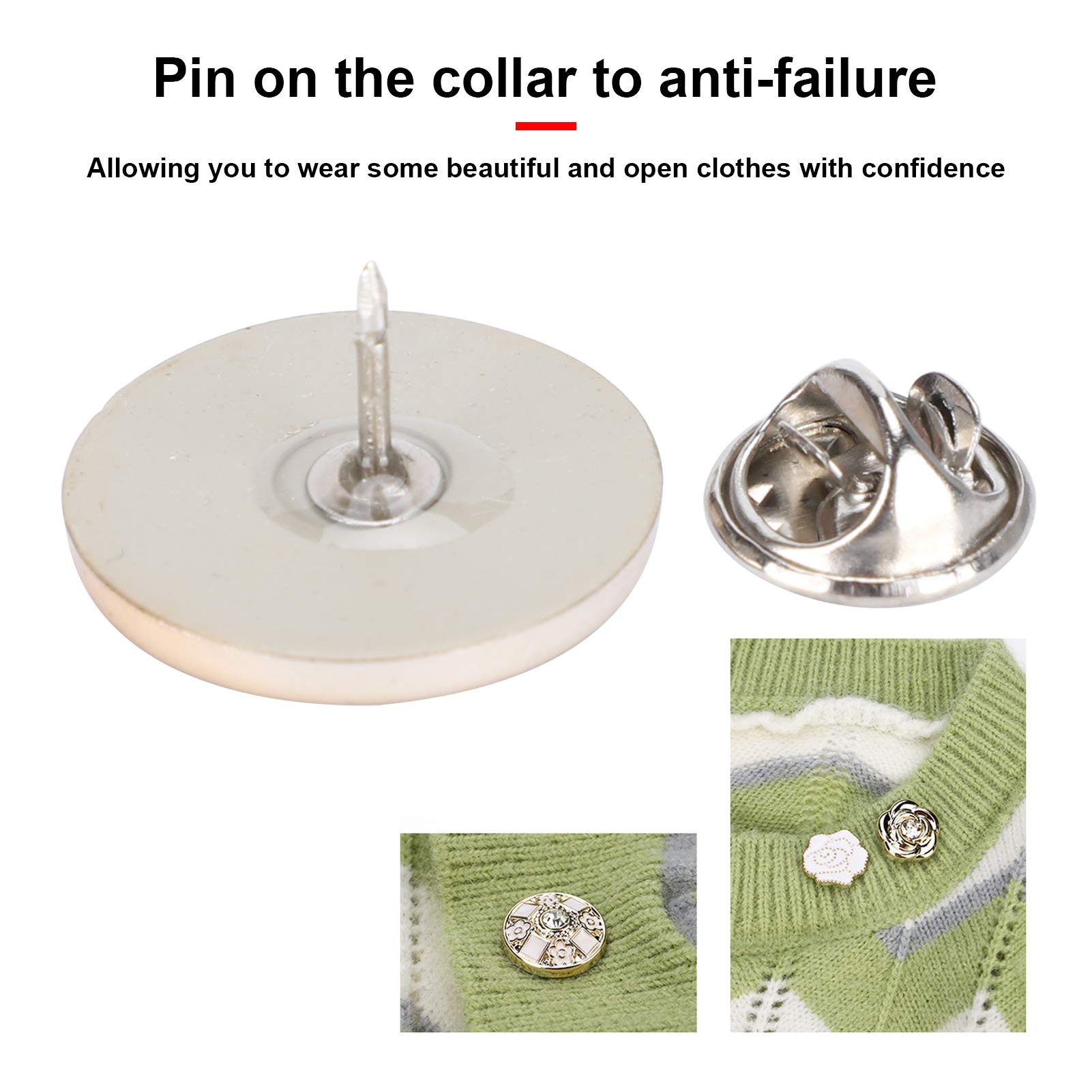 30Pcs V-Neck Lapel Safety Pins - Detachable Collar Button Pins for Women's Shirts, Brooch Buttons & Concealed Cover Up | Perfect for Formal Wear, Office Attire & Special Occasions