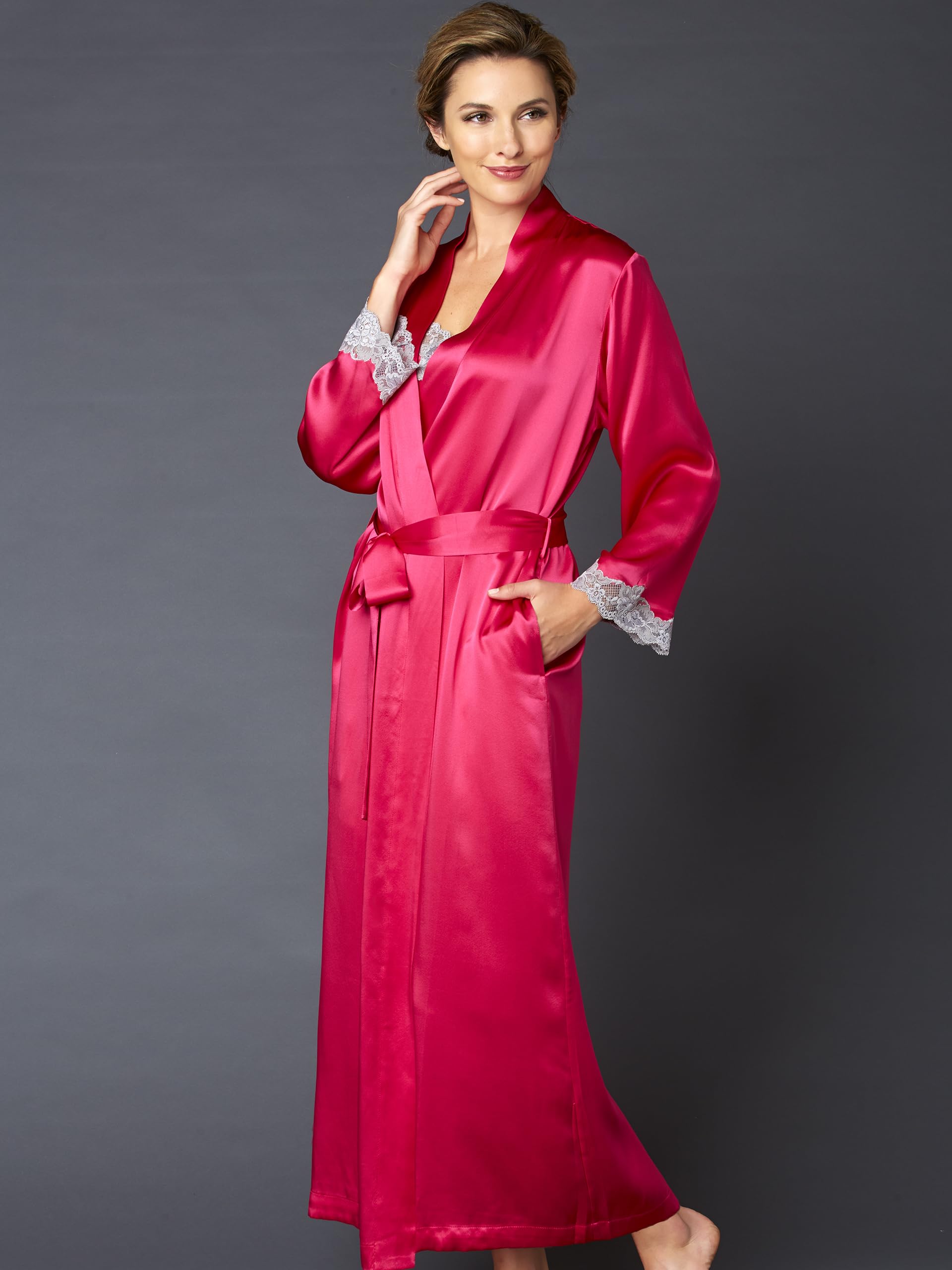 Luxury Women's 100% Pure Silk Robe with Elegant Lace Trim - Indulgence Collection Lingerie for Bridal, Spa & Special Occasions - Perfect Gift with Premium Packaging