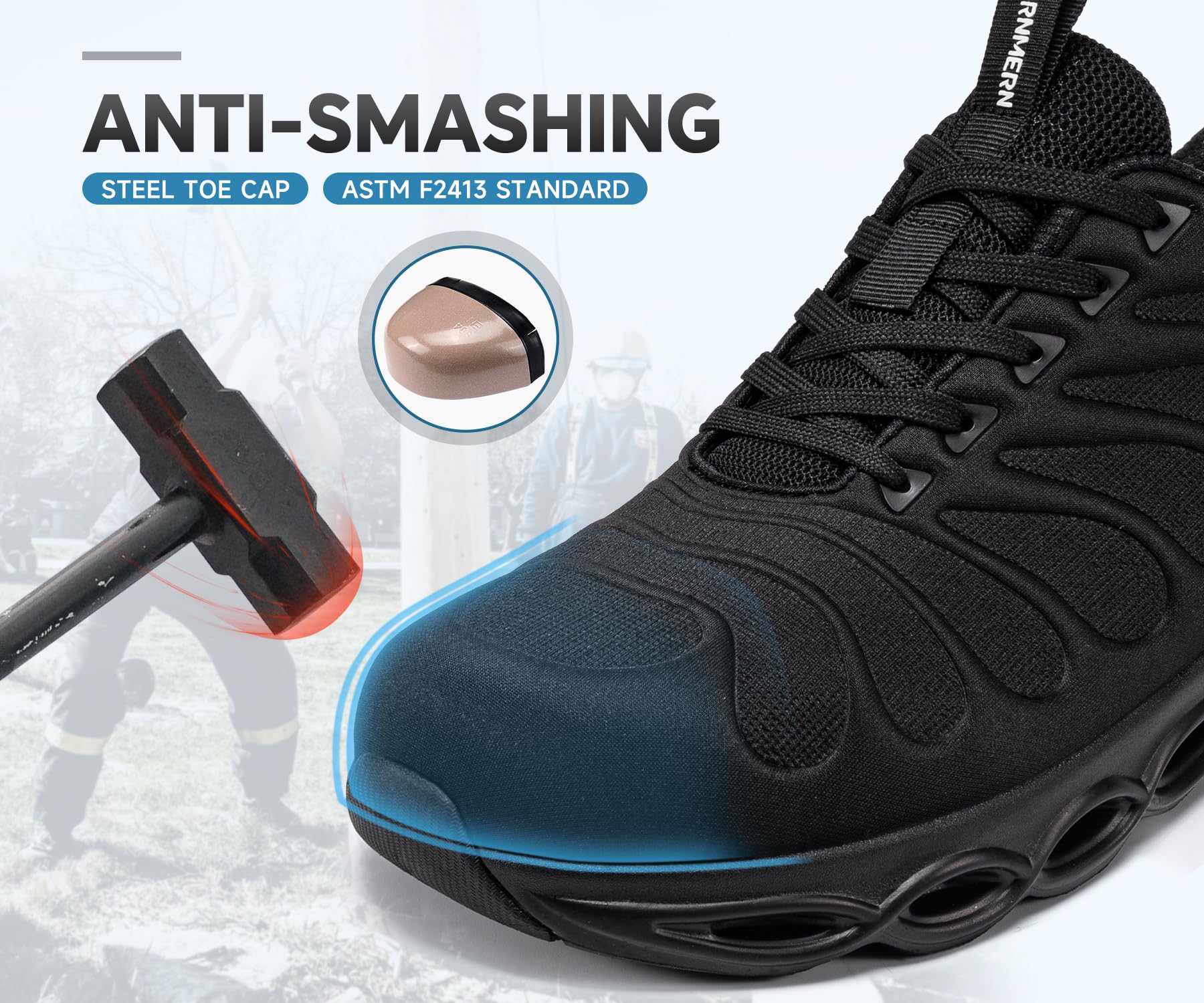 **LARNMERN Steel Toe Shoes for Men & Women - Lightweight Safety Sneakers with Wide Fit, Comfortable Work Shoes for Construction, Warehouse & Outdoor Activities**