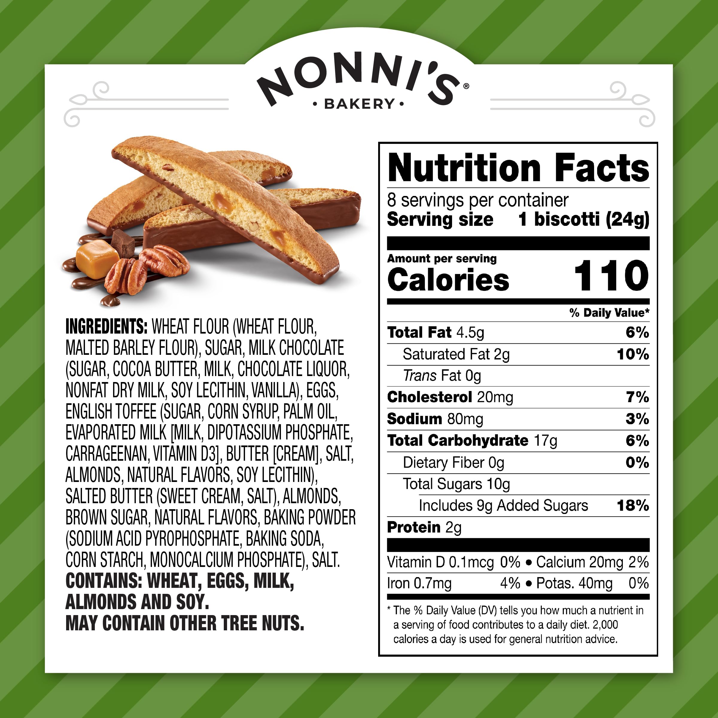 Nonni's Toffee Almond Biscotti Italian Cookies - 6 Pack (6.88 oz Each) - Milk Chocolate Dipped Biscotti with English Toffee & Almond Bits - Individually Wrapped for Freshness - Perfect for Coffee Pairing, Gift Giving & Dessert Platters