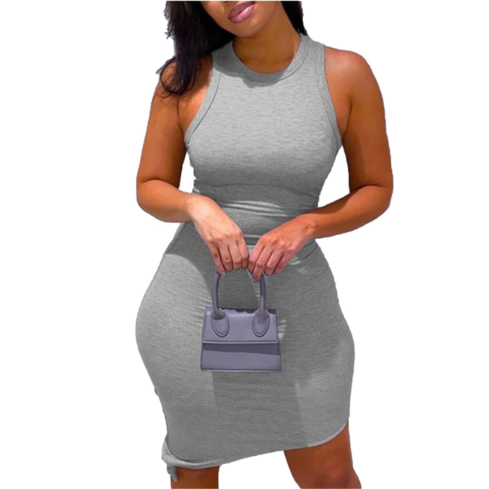 Women's Ribbed Scoop Neck Sleeveless Bodycon Mini Dress - Summer Casual Tank Dress for Cocktail Party, Club Night & Everyday Wear | Sexy Fitted Stretch Dress