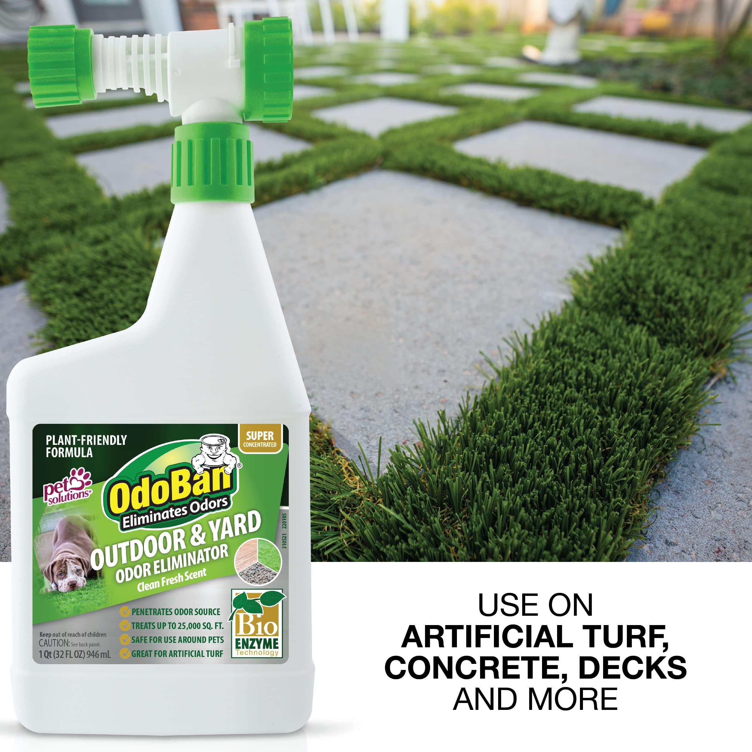 OdoBan Outdoor and Yard Odor Eliminator Spray - Plant-Safe Formula, 32oz (4-Pack) with Hose End Sprayer, Fresh Scent - Perfect for Patios, Gardens, and Pet Areas