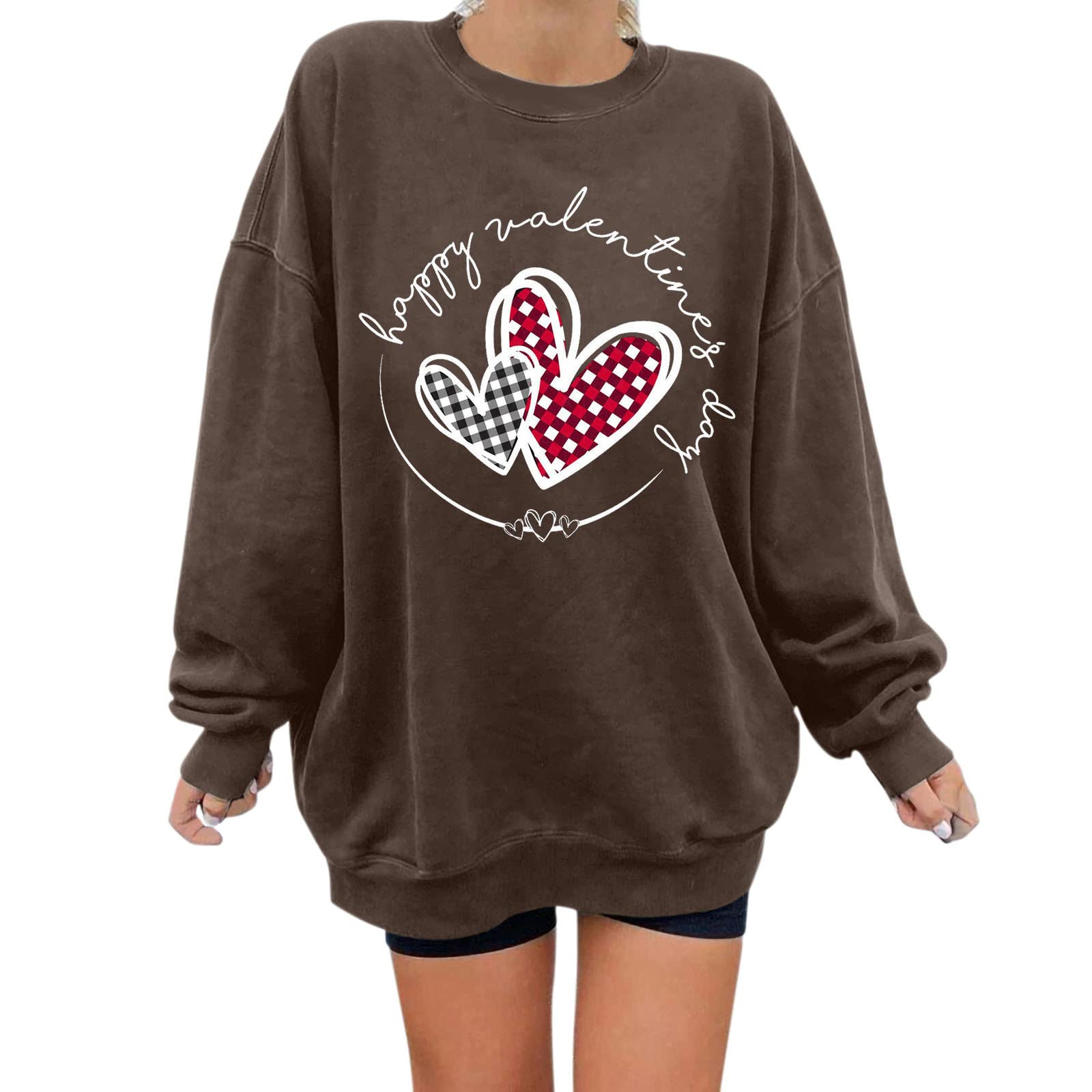 Women's Valentine's Day Graphic Print Hooded Sweatshirt - Long Sleeve Casual Pullover Blouse for Cozy Outfits & Romantic Dates