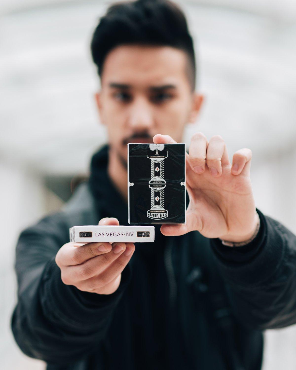 Premium Black Gemini Casino Playing Cards - 2 Decks of High-Quality Plastic Coated Cards for Poker, Blackjack, and Magic Tricks - Perfect for Game Nights, Casino Parties, and Professional Cardistry
