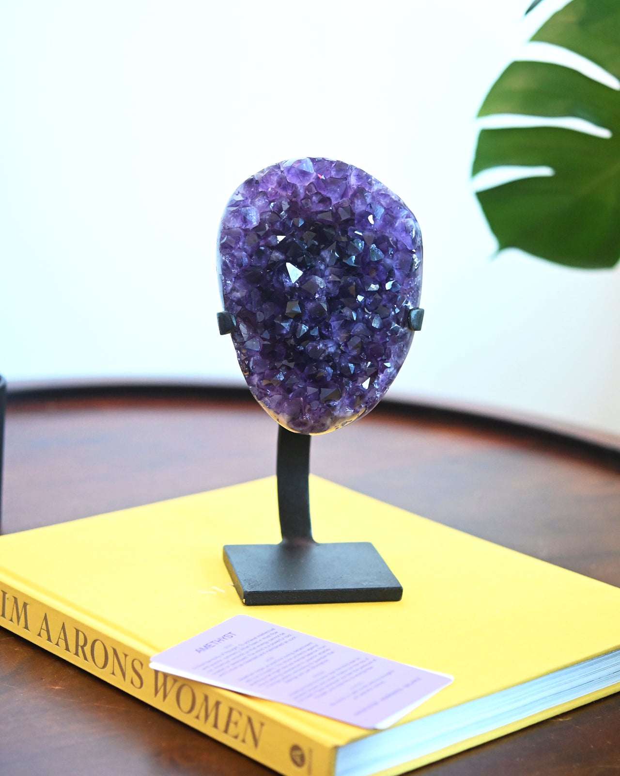 Natural Amethyst Crystal Geode on Wooden Stand - 3.9lbs Healing Stone for Home Decor, Meditation & Spiritual Gifts